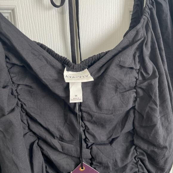 AVA & VIV Black Ruched Tie Back Blouse Sz 1X - Picture 7 of 9